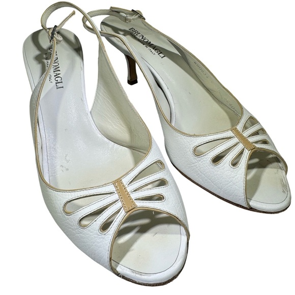 BRUNO MAGLI Vintage Handmade White Leather Slingback Heels w/Peep Toe - Size 9 - Picture 2 of 12